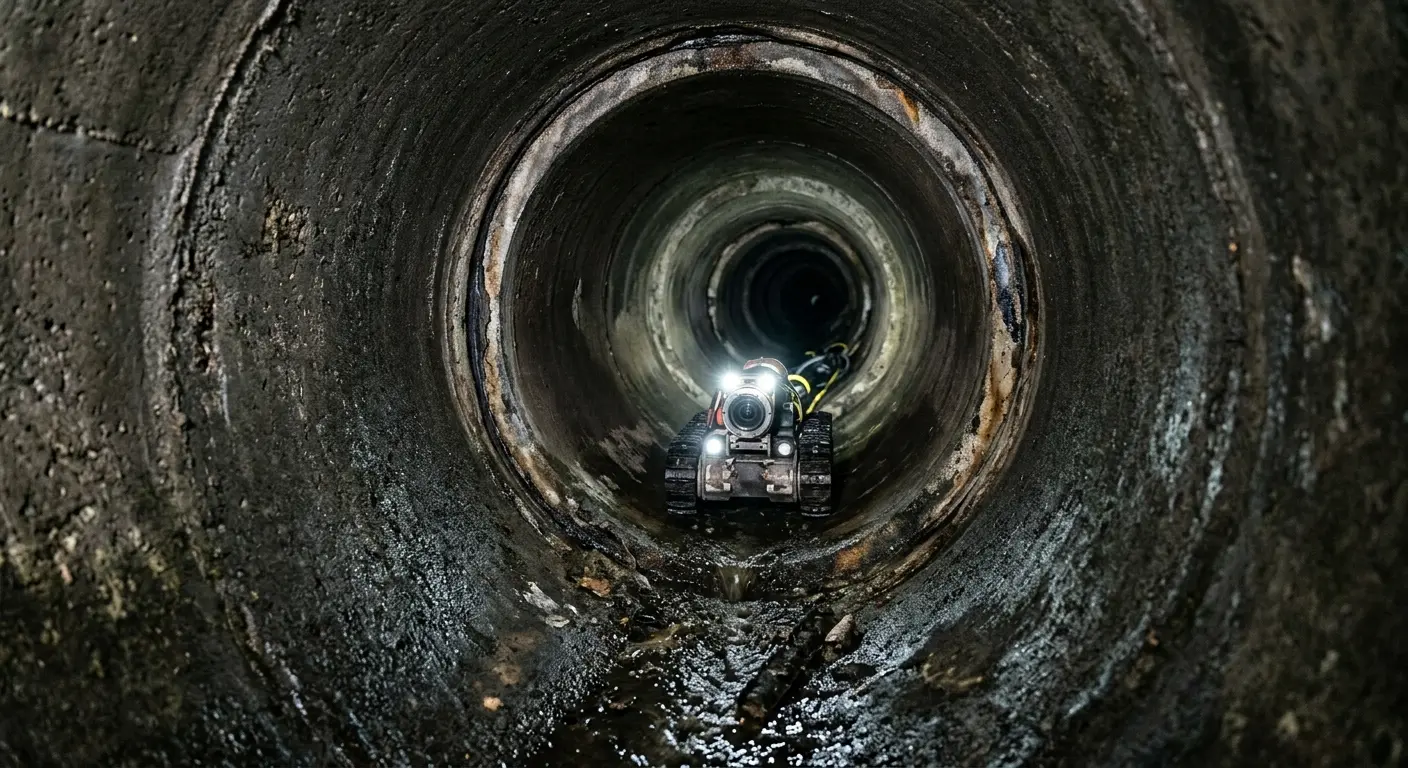 Robotic sewer camera inspecting pipe interior for Drain Snake Service in German Flatts