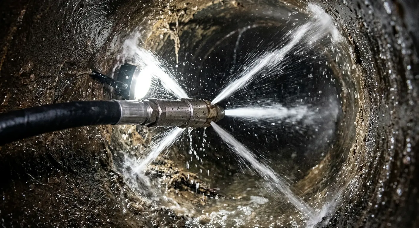 High-pressure hydro jetting nozzle cleaning sewer pipe for Storm Drain Cleaning in German Flatts